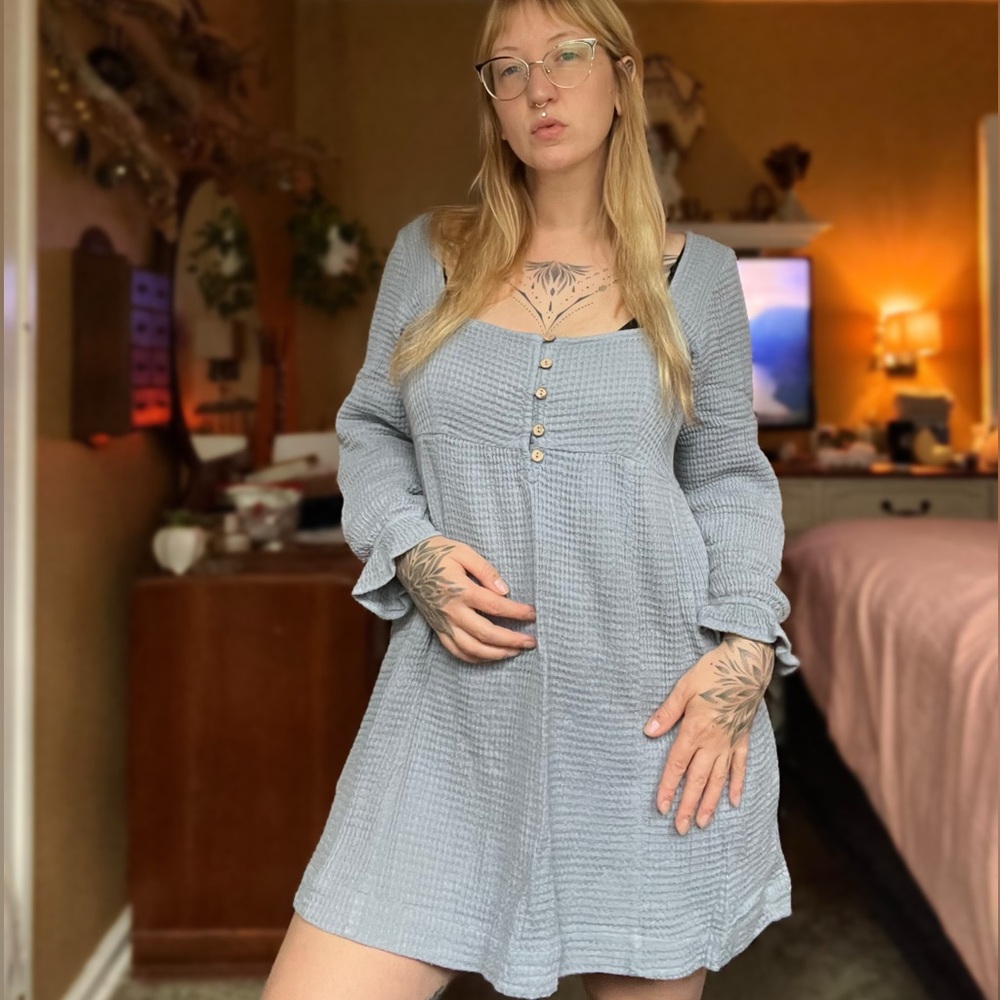 Free People Henley waffle knit babydoll dress